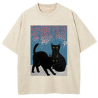 Black Cat Under The Sakura Washed T-Shirt