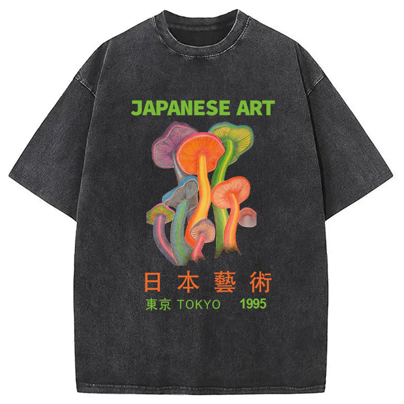 Colorful Mushrooms Japanese Art Washed T-Shirt