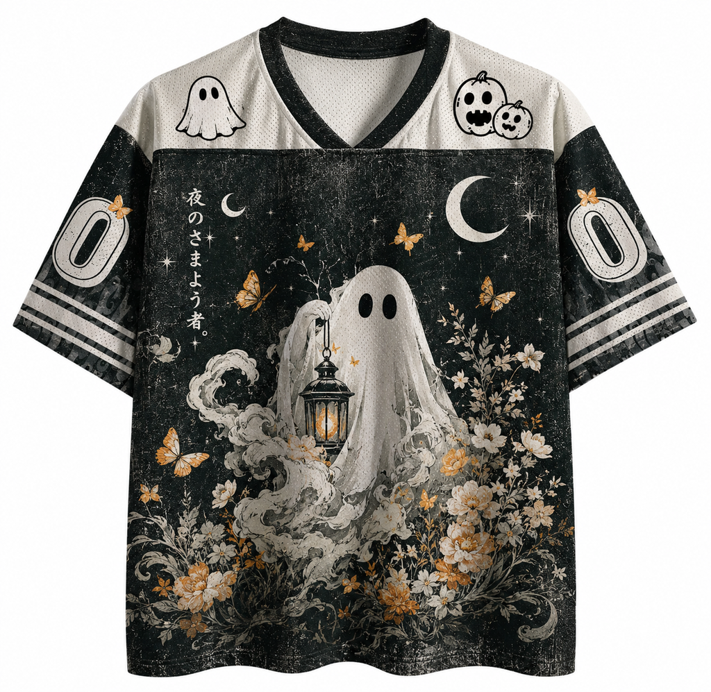 Dark Vintage Halloween Lantern Ghost Floral Moon Jersey Shirts