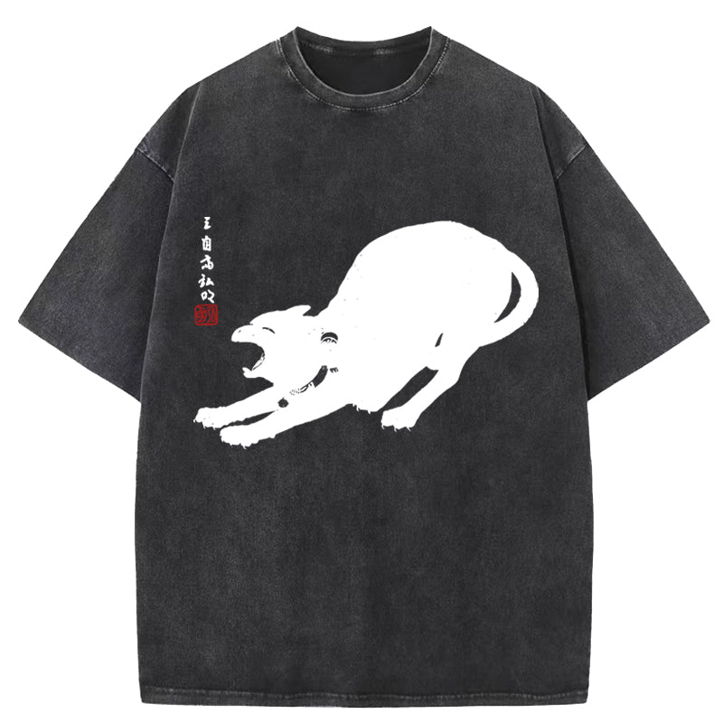 Cat Stretching Washed T-Shirt
