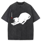 Cat Stretching Washed T-Shirt