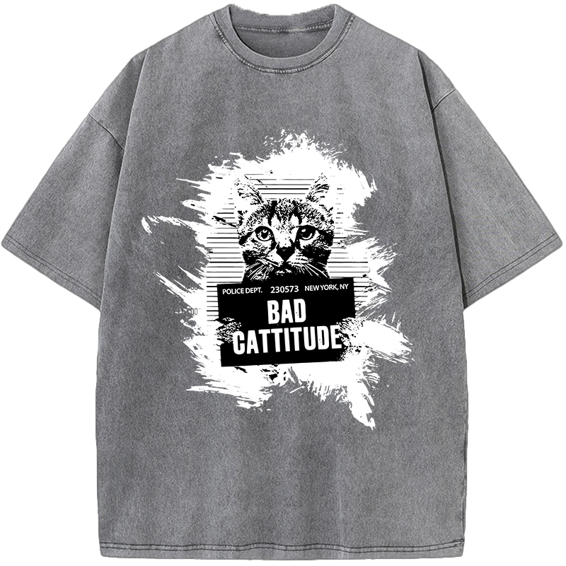 Criminal Cat – Bad Cattitude Vintage Washed T-Shirt