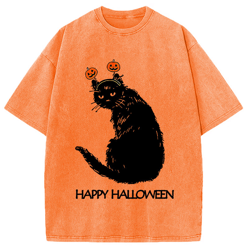 Halloween Cat Japanese Washed T-Shirt