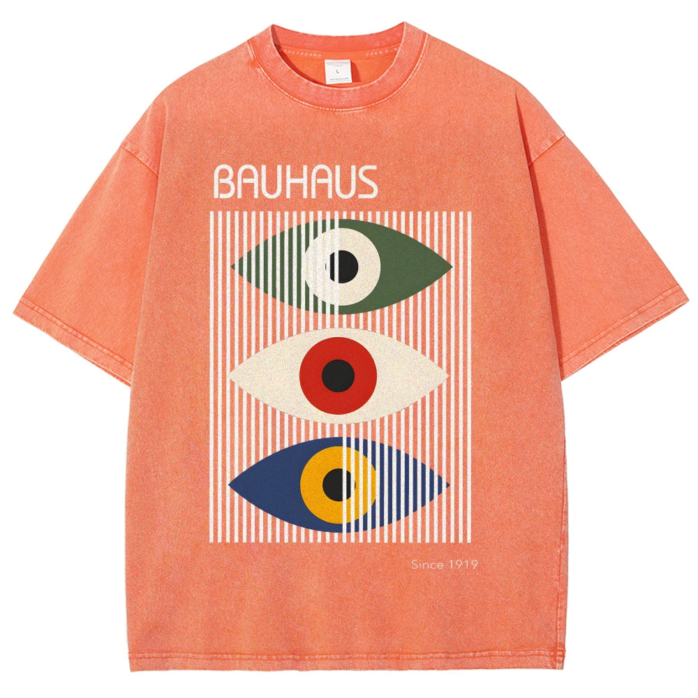 Unisex Bauhaus Art Eye Printed Washed T-shirt