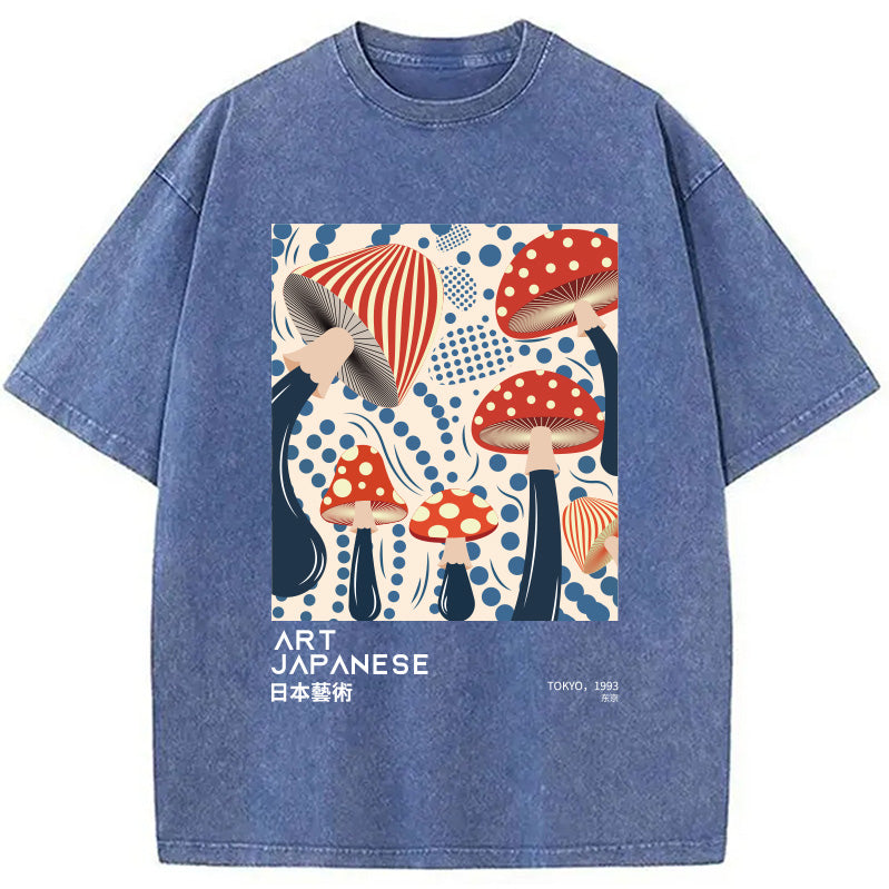 Japanese Art Dancing Mushroom Washed T-Shirt