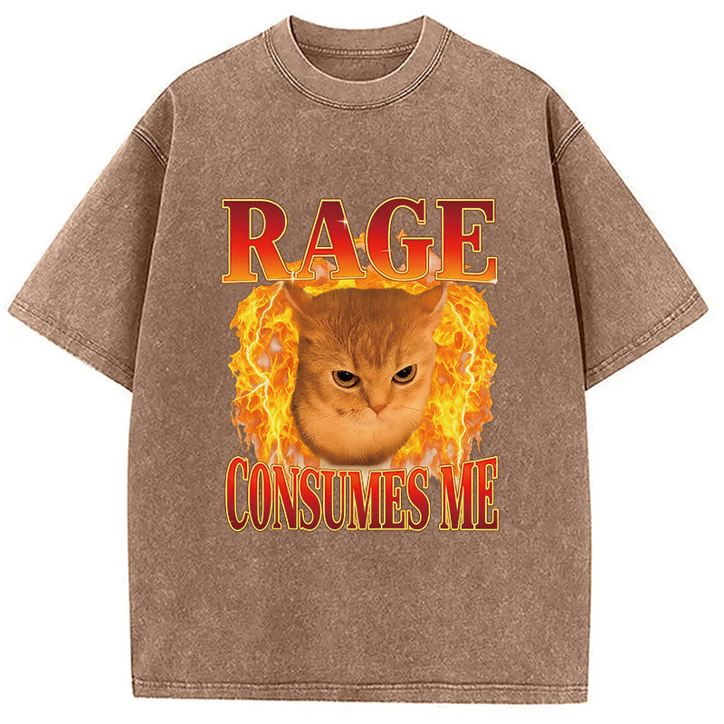 Rage Consumes Me Edgy Funny Cat Meme Washed T-Shirt
