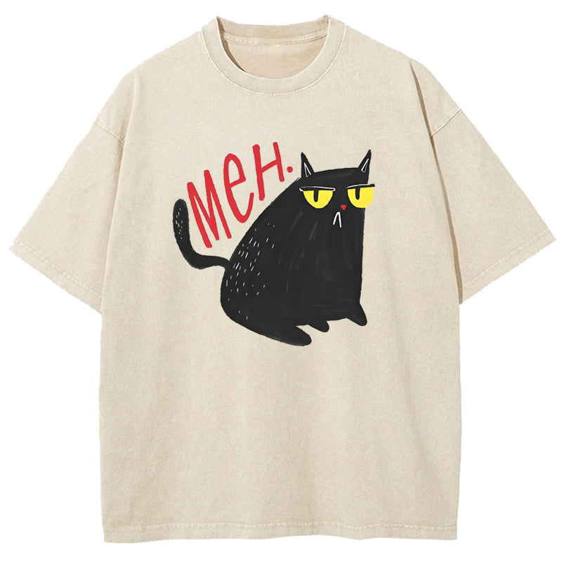 Hand Drawn Black Cat Washed T-Shirt