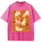 Cats And Flowers Washed T-Shirt