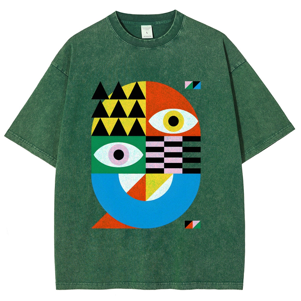 Unisex Bauhaus Art Eye Printed Washed Tee