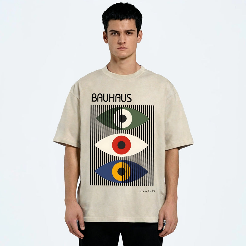 Unisex Bauhaus Art Eye Printed Washed T-shirt
