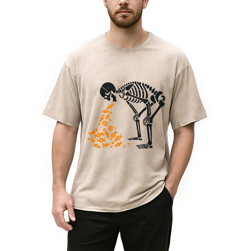 Candies Funny Halloween Skeleton Washed T-Shirt
