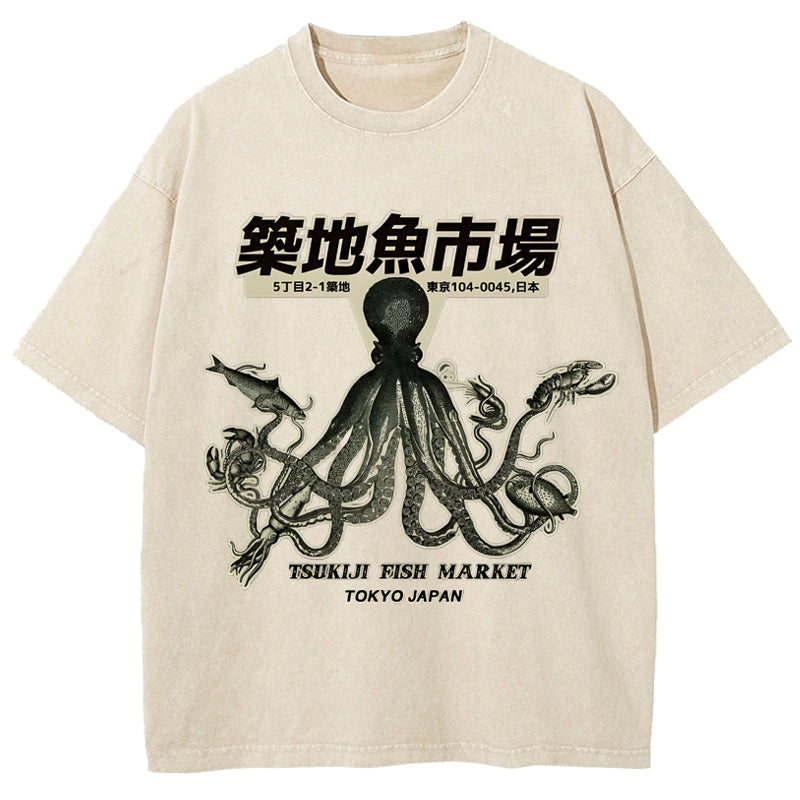 Tsukiji Fish Market Washed T-Shirt