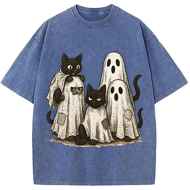Funny Black Cats Ghost Washed T-Shirt