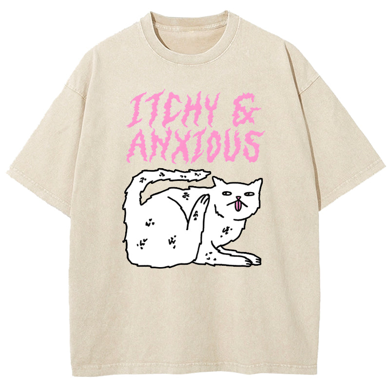 Itchy & Anxious White Cat Washed T-Shirt