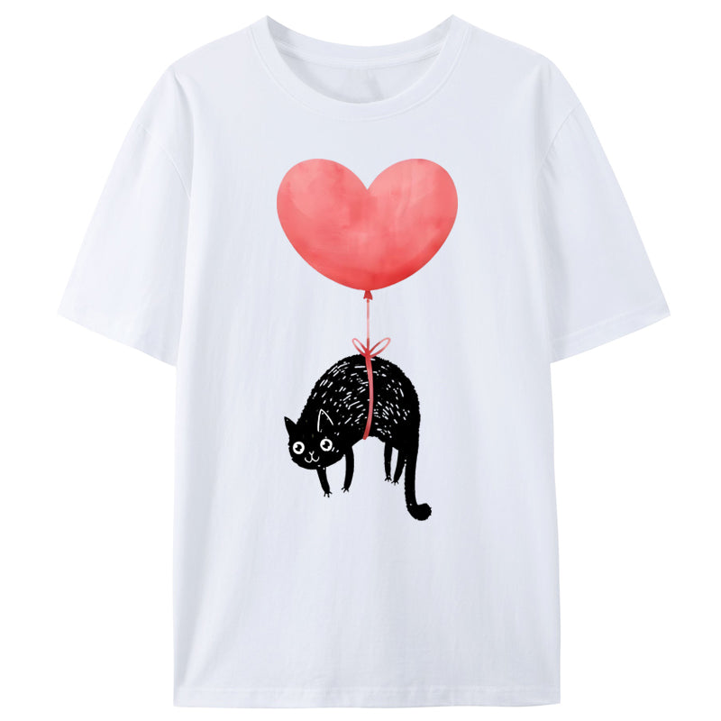 Black Cat And Heart Balloon Classic T-Shirt