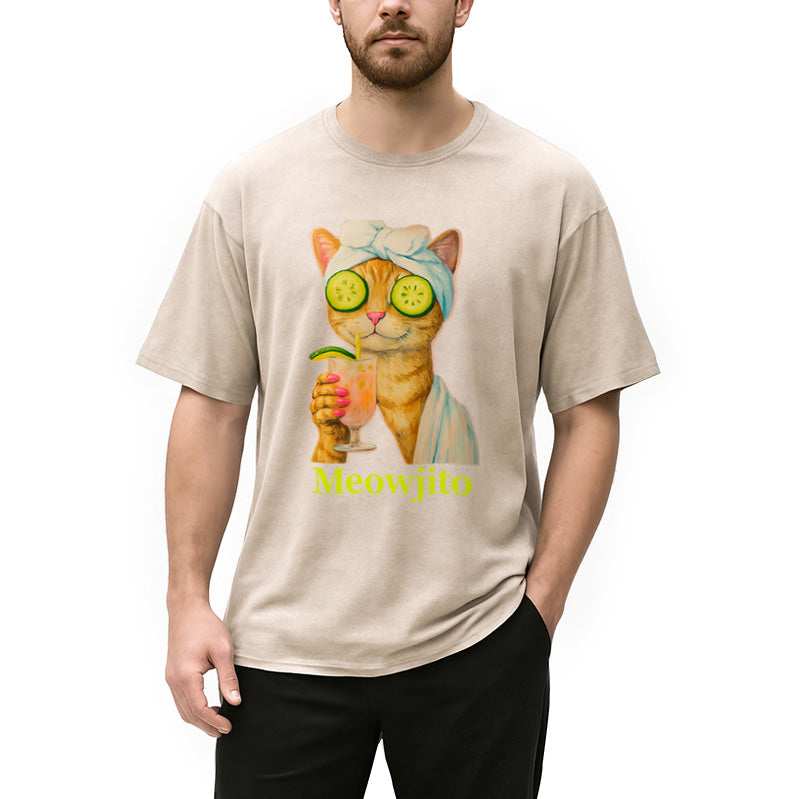Orange Cat Meowjito Washed T-Shirt