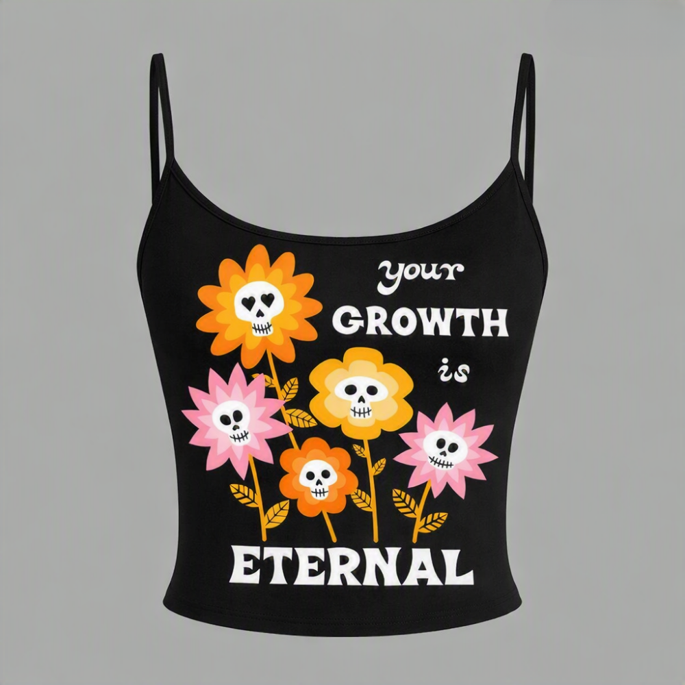 Eternal Growth Skull Flower Top & Elasticated Trousers Two-Piece Set