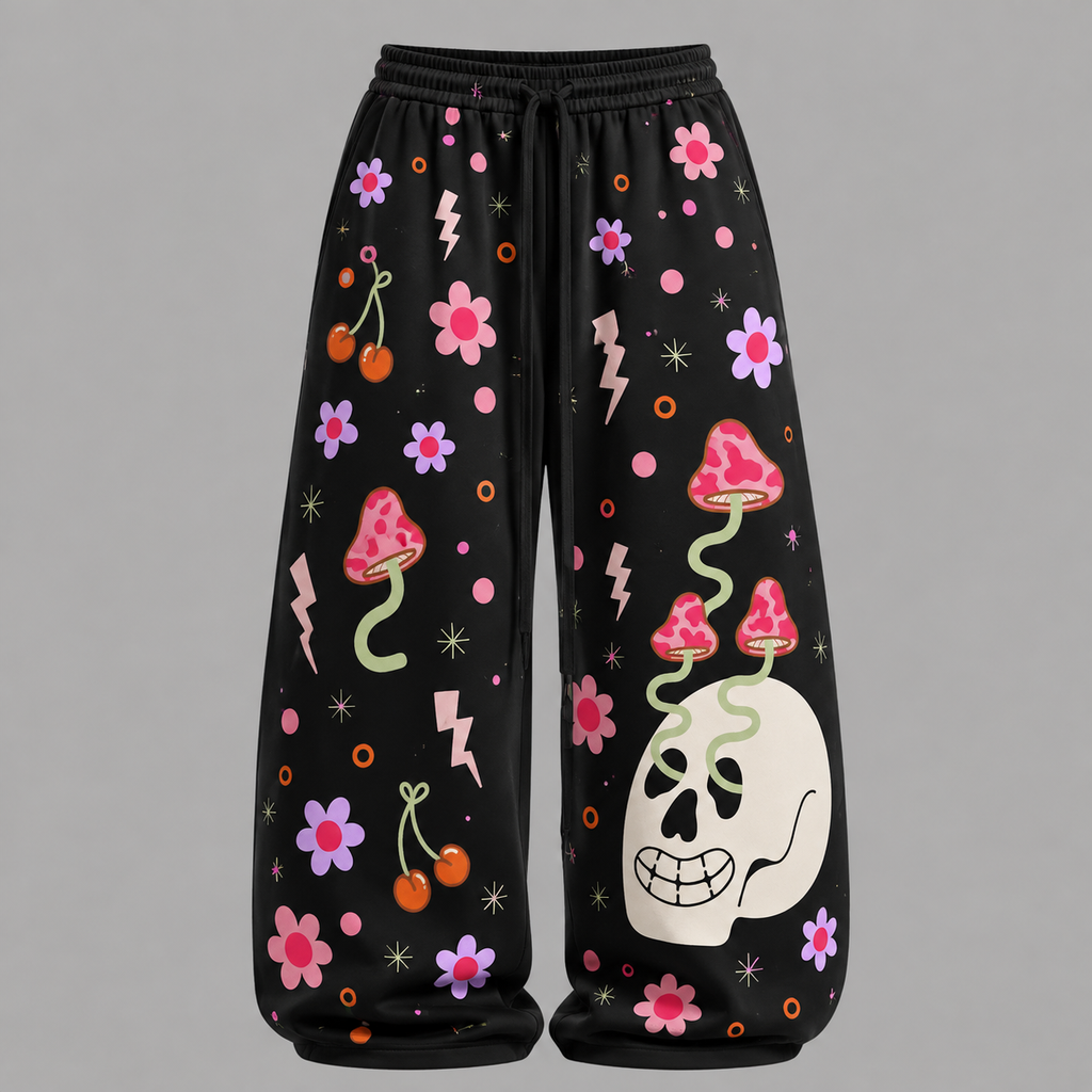 Skull Mushroom Cherry Top & Elasticated Trousers Two-Piece Set