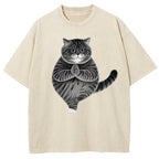 Cute Yoga Cat Art Print Washed T-Shirt