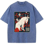 Ancient Japanese Wolf Art Washed T-Shirt