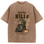 Smoking Mills Cat Meme Washed T-Shirt
