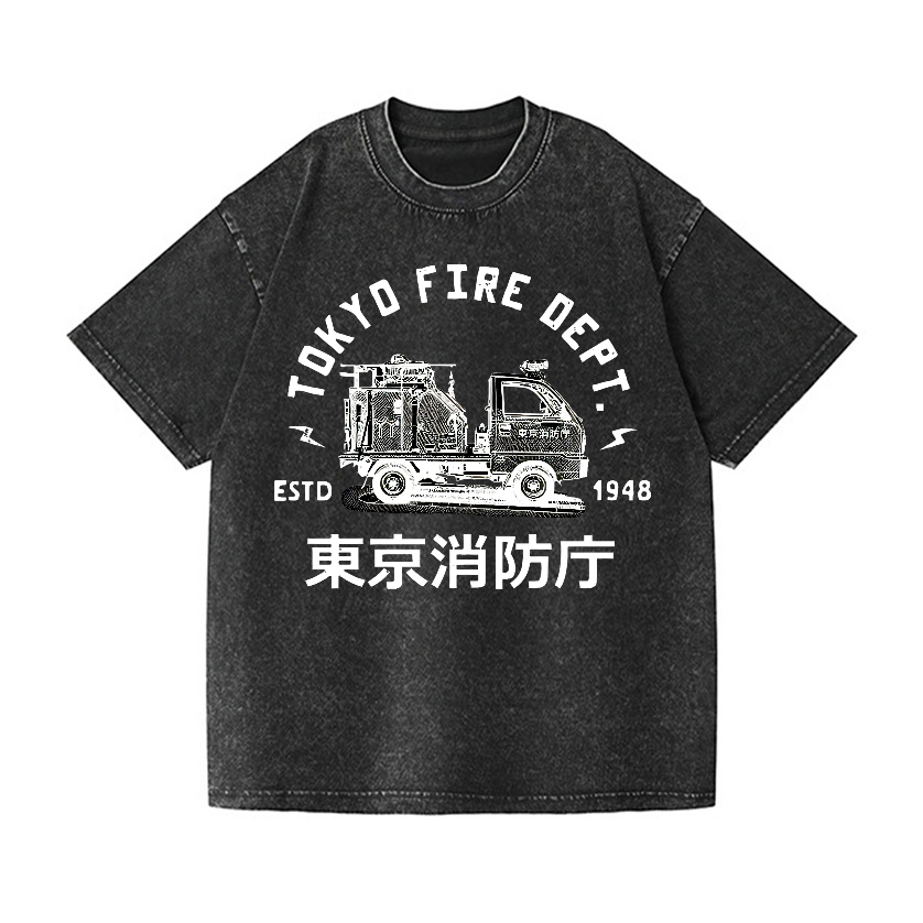 Mini Fire Truck Vintage Wash Japanese Design T-Shirt