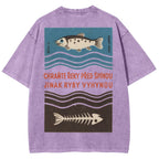 Fish And Fish Bone Washed Vintage Short Sleeves T-Shirt