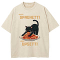 Cat Eating Spaghetti Funny Washed T-Shirt