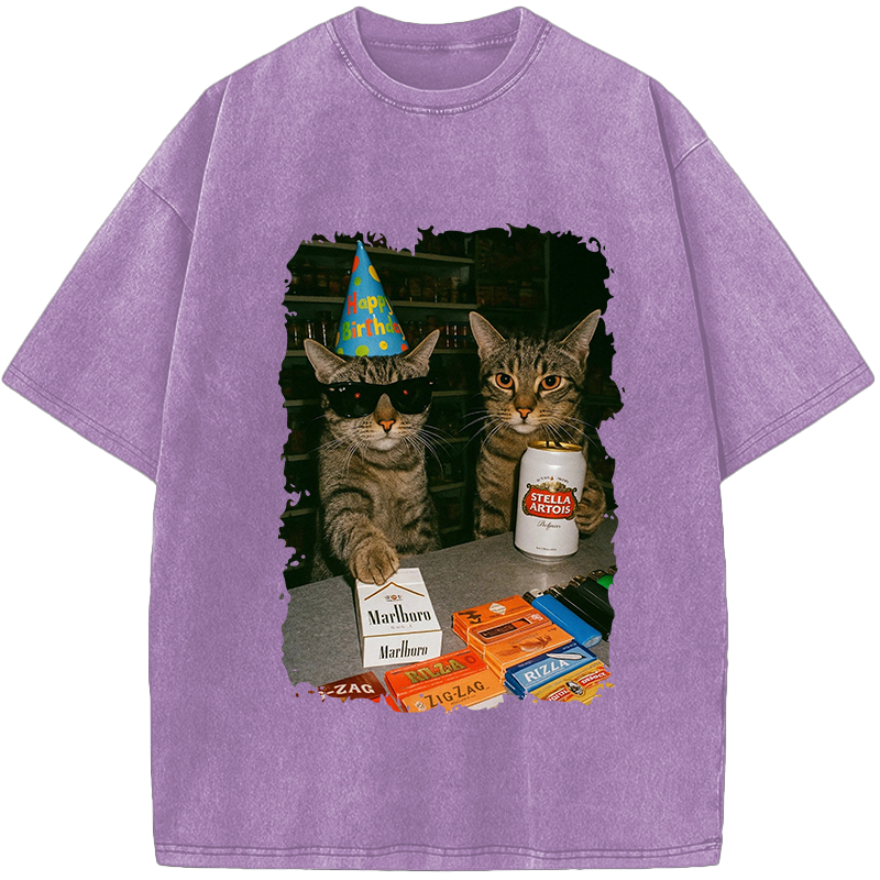 Unisex Cat Birthday Vibes: No Rules Vintage Washed T-Shirt