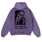 Stay Positive Skull Vintage Washed Cotton Back Art Hoodie