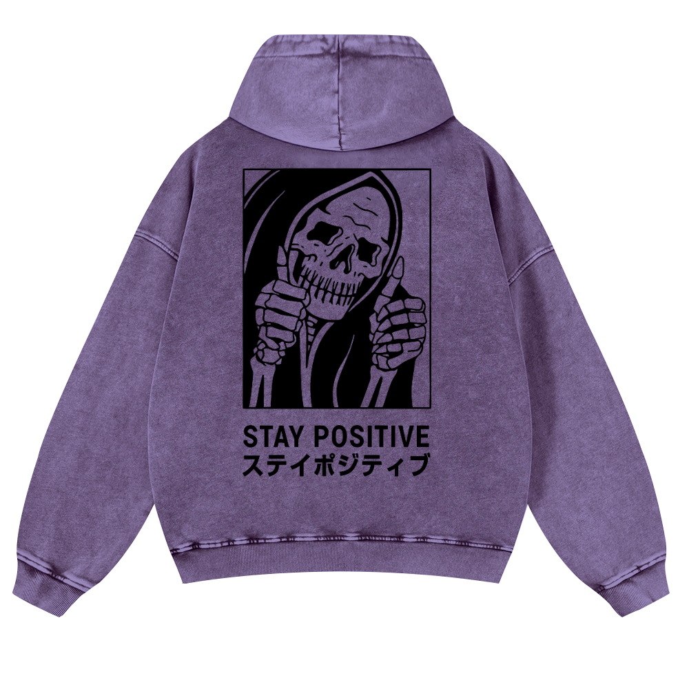 Stay Positive Skull Vintage Washed Cotton Back Art Hoodie