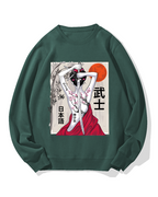 Japanese Samurai Girl Scenery Vintage Sakura Cotton Sweatshirt