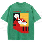 Unisex Bauhaus Red Tiger Printed Washed Tee