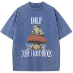 Cute Frog on Mushroom Washed T-Shirt