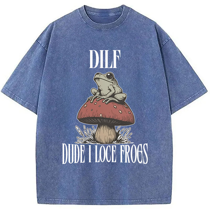 Cute Frog on Mushroom Washed T-Shirt