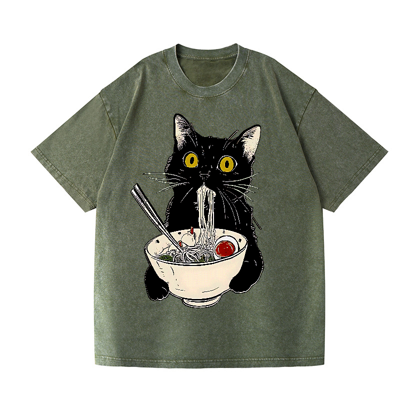 Ramen Cat Vintage Wash Japanese Design T-Shirt