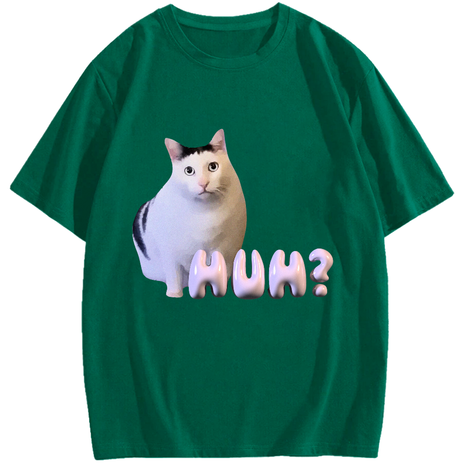 Huh Meme Cat Cotton casual T-shirt