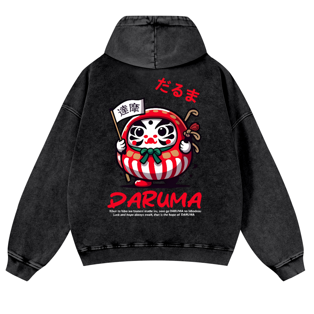 Daruma Vintage Washed Cotton Back Art Hoodie