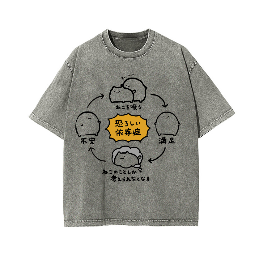 Cat Vintage Wash Japanese Design T-Shirt