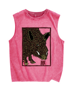 Woodcut Pig Vintage Distressed Washed Tank Top
