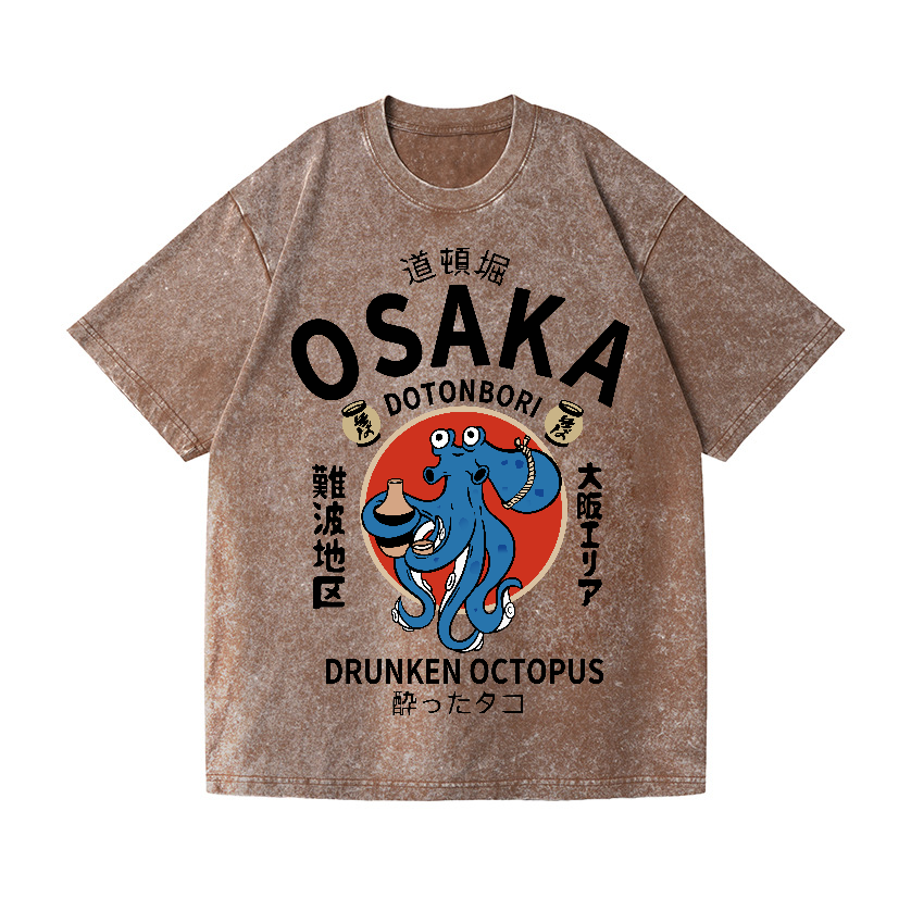 Osaka Dotonbori Drunken Octopus Vintage Wash Japanese Design T-Shirt