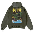 Octopus Monster Vintage Washed Cotton Back Art Hoodie