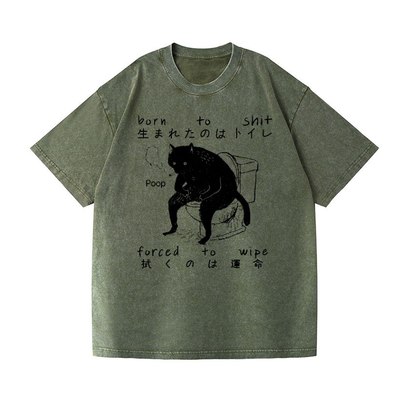Black Cat Vintage Wash Japanese Design T-Shirt
