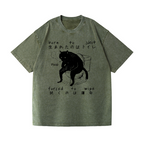 Black Cat Vintage Wash Japanese Design T-Shirt
