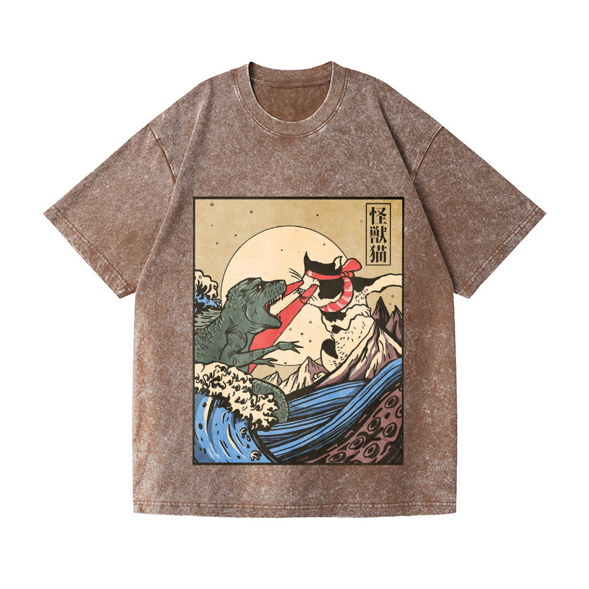 Cat Vintage Wash Japanese Design T-Shirt