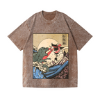 Cat Vintage Wash Japanese Design T-Shirt