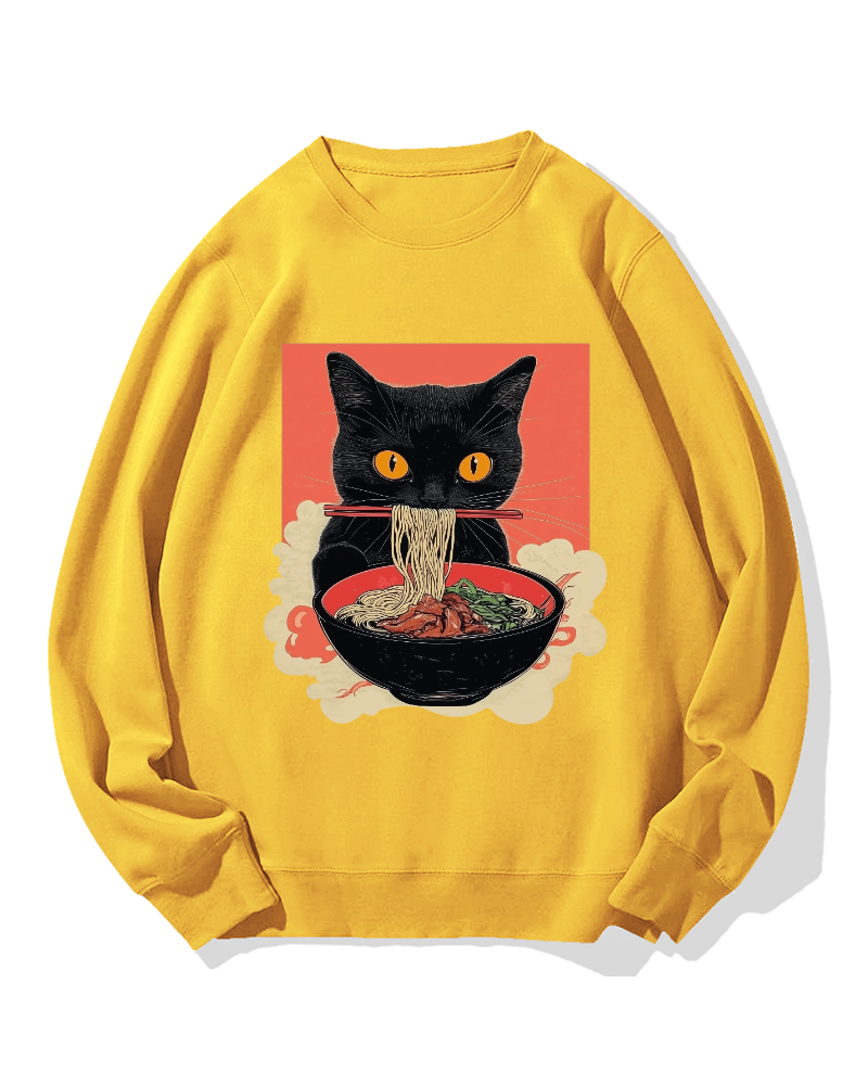 Cat eating ramen Cotton Sweatshirt