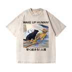 Cat Wake Up Human Vintage Wash Japanese Design T-Shirt