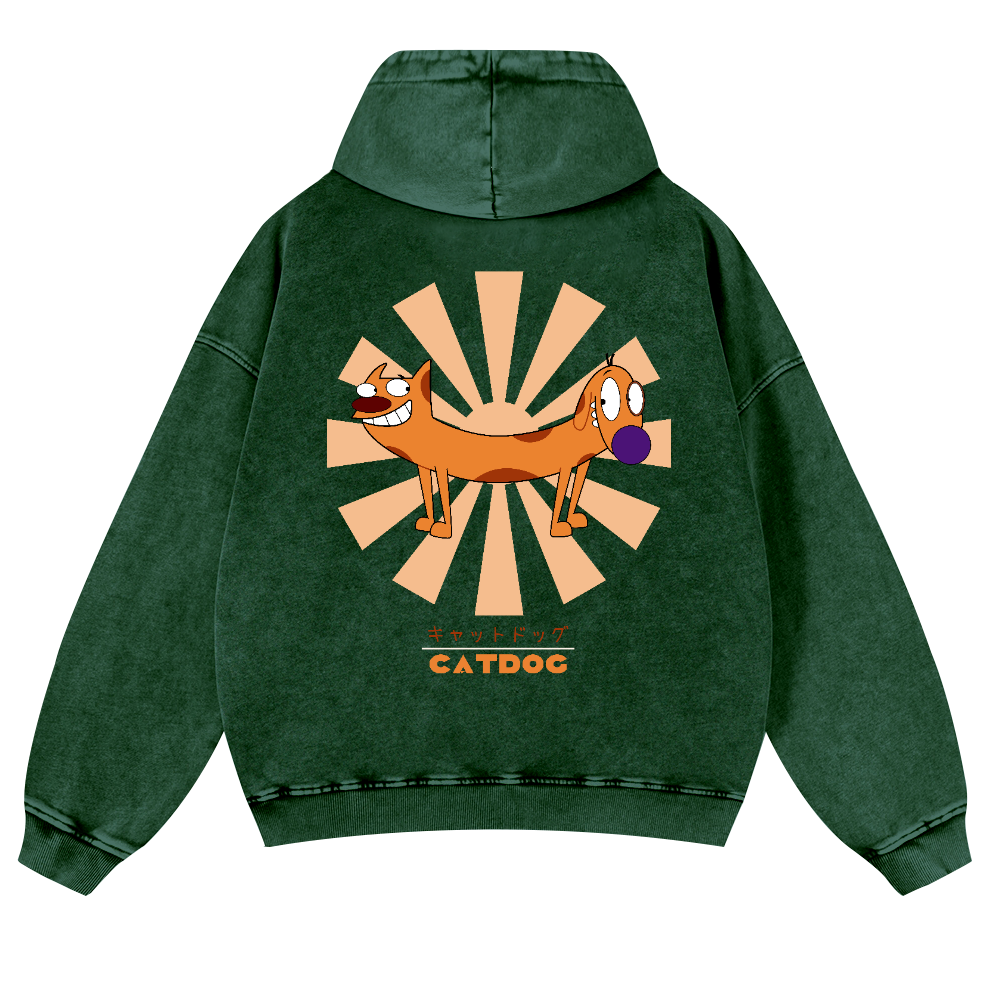 Catdog Vintage Washed Cotton Back Art Hoodie