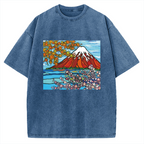 Mt Fuji Janapese Style Painting Vintage Washed T-shirt